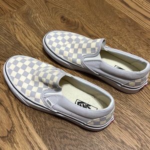Blue checkered slip on vans